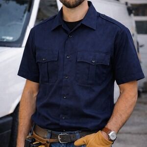 Flying Cross Mens Navy Blue Short Sleeve Tactical Uniform Shirt Epaulets L